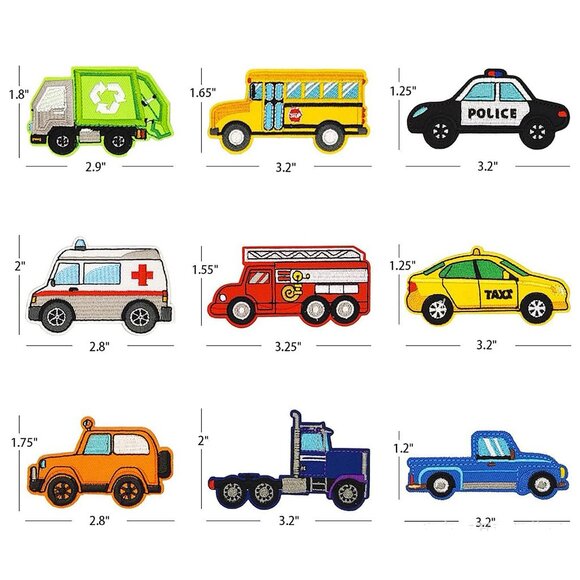 Set of 9 Vehicle Iron on Patch Police Car Patch Ambulance Patch Fire Truck Patch - Picture 4 of 4